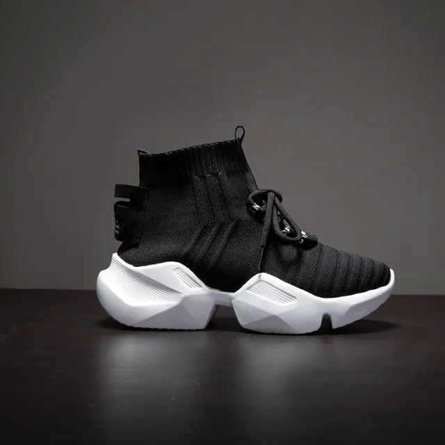High Top Breathable Womens Shoes Muffin Thick Bottom Stretch Casual Sports Socks Shoes Black - Shop at LoveMi