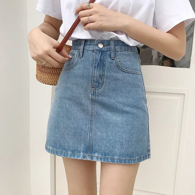 Small Black Denim Skirt Female Slim Short Skirt A Line Ins High Waist Skirt Wrapped Hip Skirt Blue - Shop at LoveMi