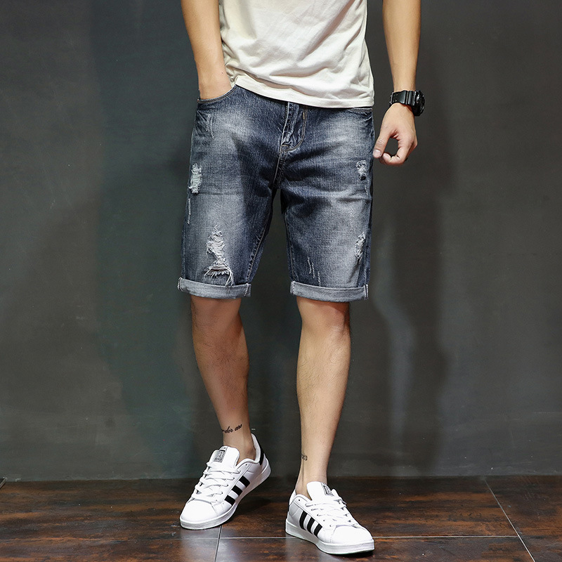 Ripped Jeans Men's Loose Large Size Summer Thin Denim Shorts