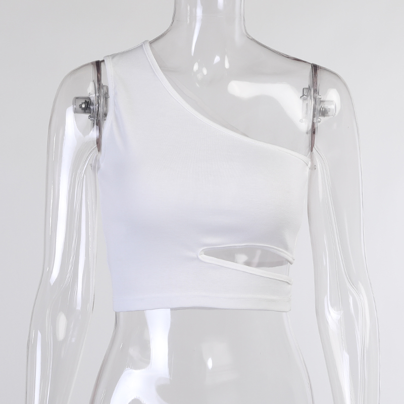 Solid Color Hollow One-Shoulder Vest