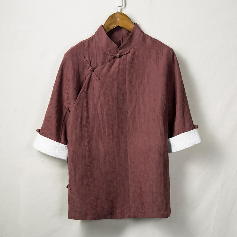 Ethnic Style Three-quarter Sleeve Linen Shirt Men