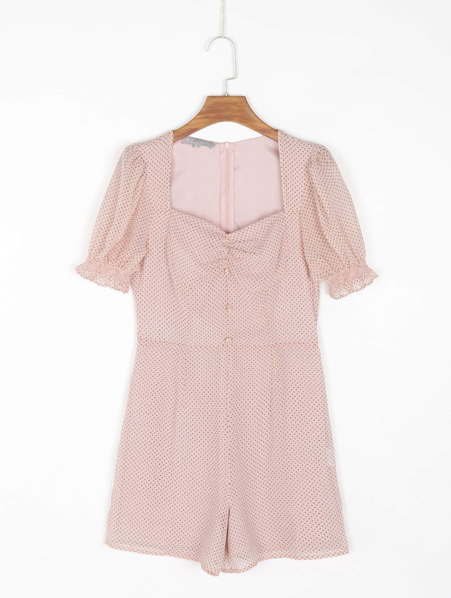  Spring Women's Pink Polka Dot Slim Short Sleeve Dress