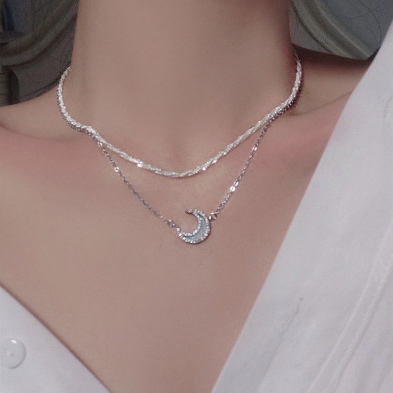 Sense Necklace Rhinestone Double Layered Wearing Clavicle Chain Women
