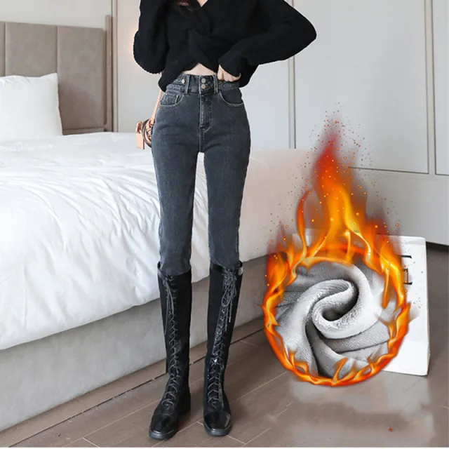 Fleece Pants Women'S Autumn And Winter New High Waist Slim Nine Points Plus Cotton Jeans Warm Leggings Outer Wear Trousers 2 Style 32 - Shop at LoveMi