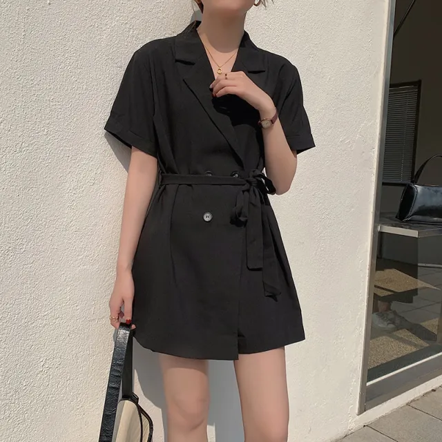 Women'S Temperament Fashion Slim Short Sleeved Suit Jumpsuit Shorts For Women Black - Shop at LoveMi