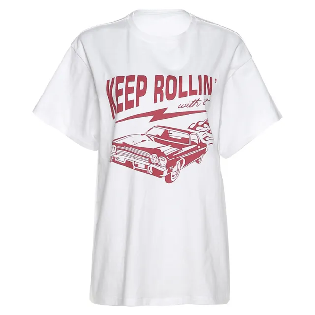Tie Dye Printed Pullover Round Neck Loose Fit Women's T Shirt White - Shop at LoveMi