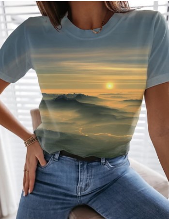 Title 6, Nova camiseta feminina com estampa de paisagem ...