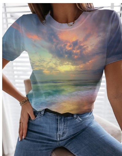 Title 7, Nova camiseta feminina com estampa de paisagem ...