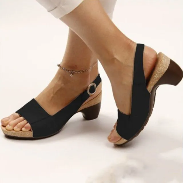 Summer New Style Fish Mouth Buckle Thick Heel Large Size Fashion Sandals Black - Shop at LoveMi