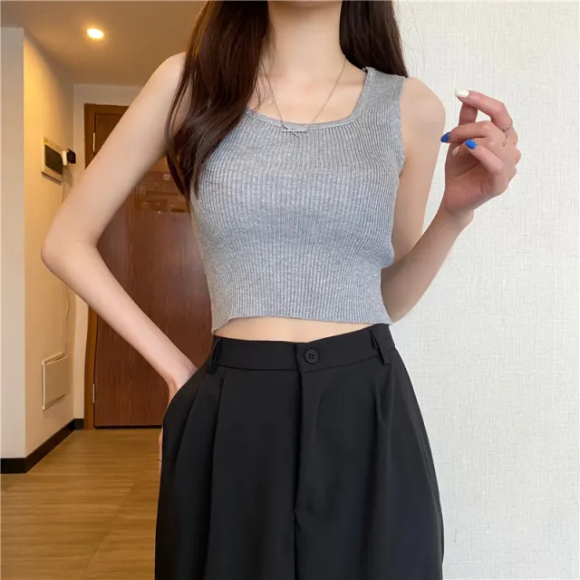 Black Knitted Camisole Women's Summer Slim Fit Grey - Shop at LoveMi