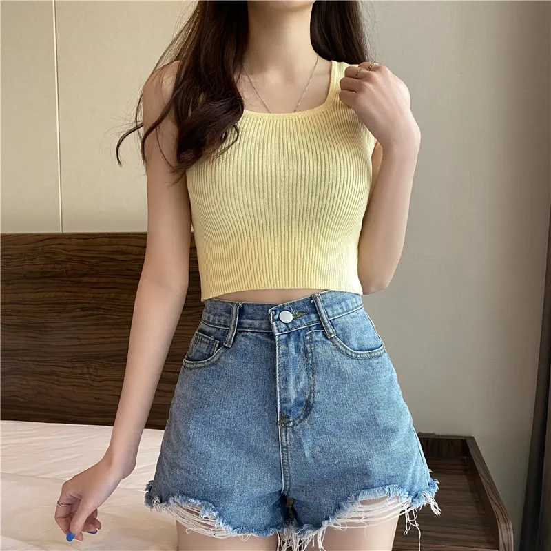 Black Knitted Camisole Women's Summer Slim Fit - Yellow