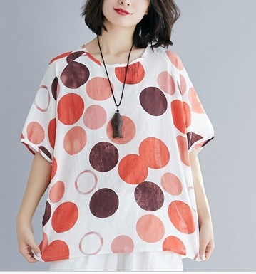 Concealed Fabric Round Neck Short Sleeve Polka Dot Top