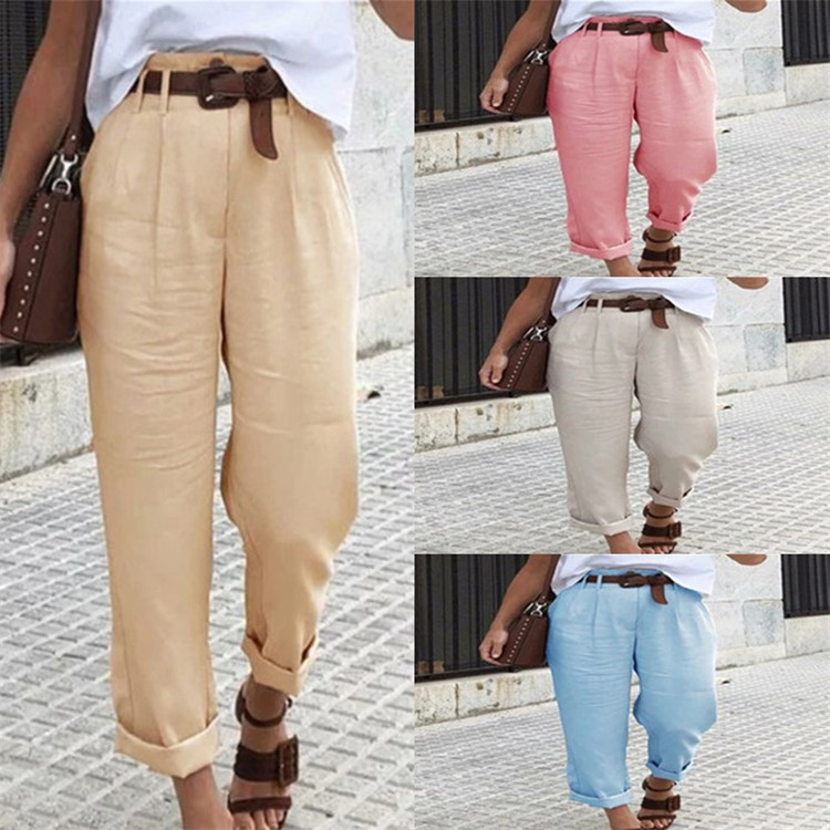 Women's Casual Solid Color Loose High Waist Trousers
