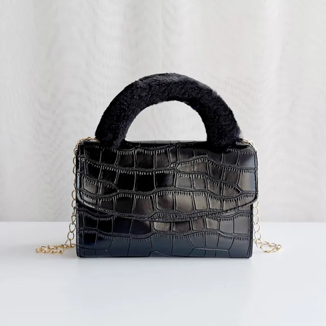 Fashion Stone Pattern Plush Handbag Black - Shop at LoveMi