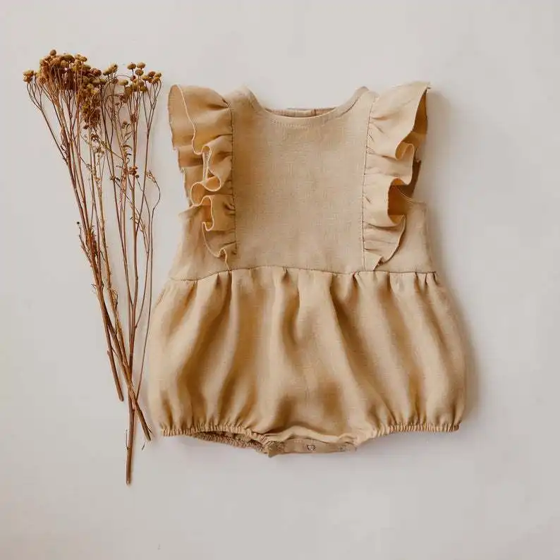 Baby Romper Cotton and Linen Pleated Trim Triangle