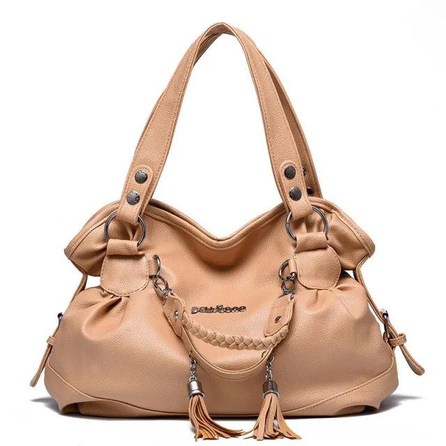 Female Bag Soft Leather Tassel Handbag Khaki - Shop at LoveMi