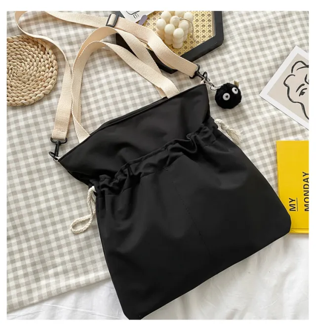 Japanese Ins Casual Large Capacity Messenger Bag Black - Shop at LoveMi