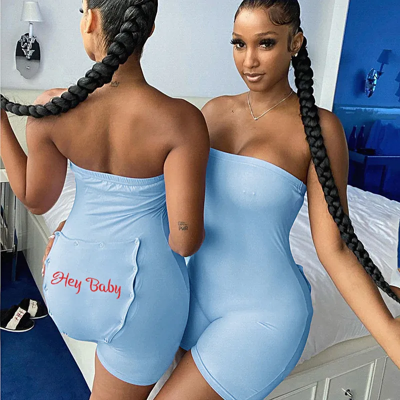 Sexy Solid Color One-Piece Shorts Women Summer - Blue