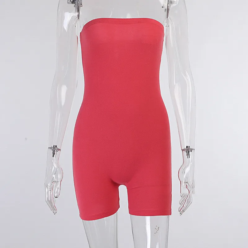 Sexy Solid Colour One-Piece Shorts Women Summer - Red