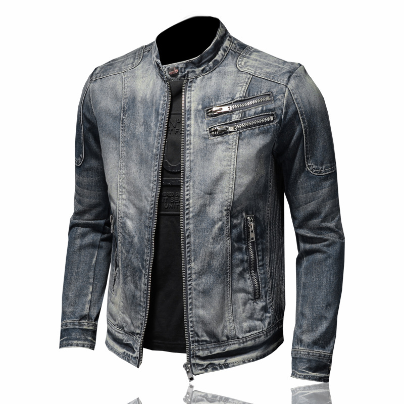 Title 5, Mens Stand Collar Zipper Motorcycle Denim Jack...