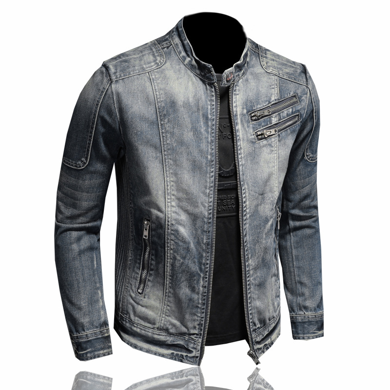 Title 2, Mens Stand Collar Zipper Motorcycle Denim Jack...