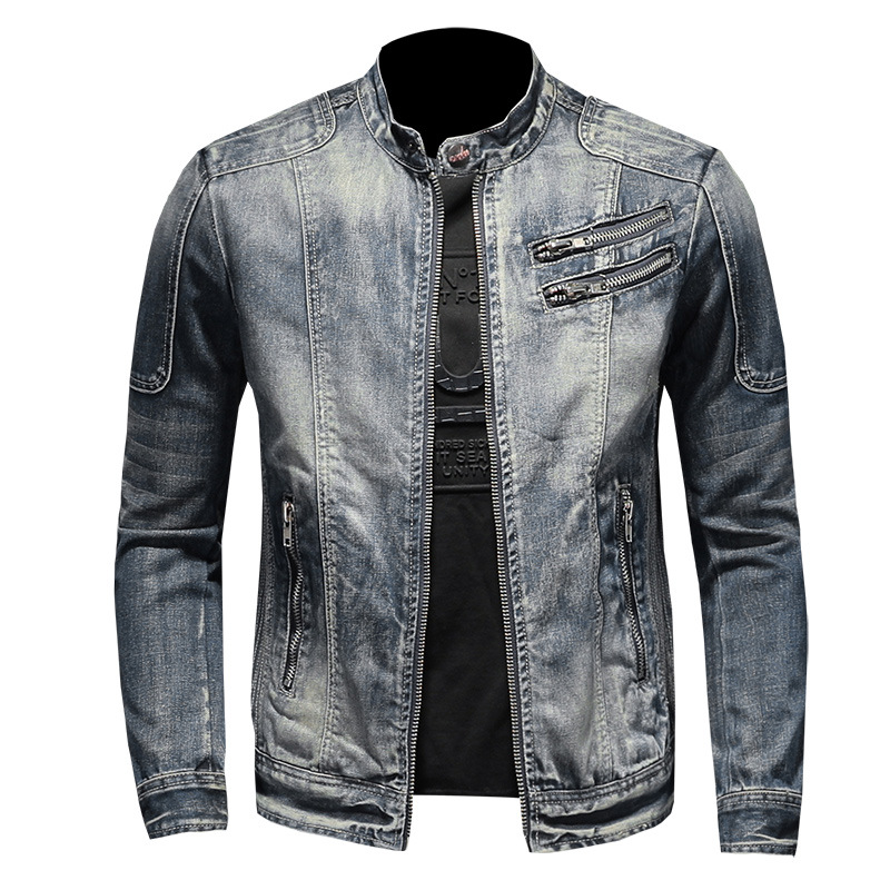 Title 6, Mens Stand Collar Zipper Motorcycle Denim Jack...