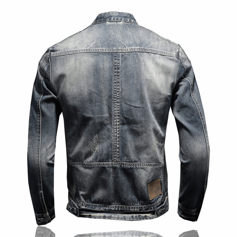 Men's Stand Collar Zipper Motorcycle Denim Jacket Men's Jacket