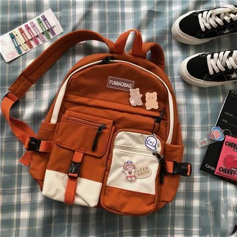 Schoolbag Female Japanese Harajuku Style Simple And Versatile Girl College Style Student Backpack Travel Backpack Orange - Shop at LoveMi