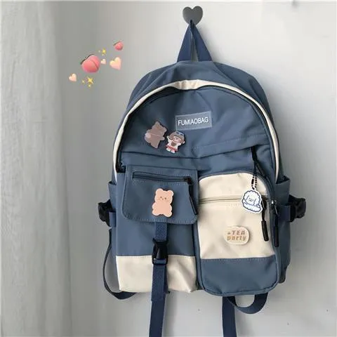 Schoolbag Female Japanese Harajuku Style Simple And Versatile Girl College Style Student Backpack Travel Backpack Blue - Shop at LoveMi