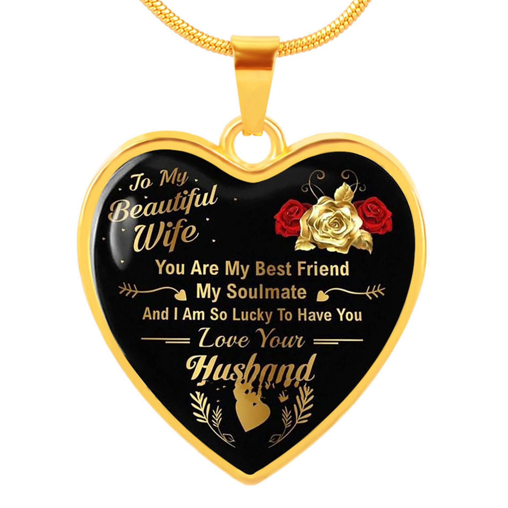 Tribute To My Beautiful Wife Love Your Husband Pendant Gold - Shop at LoveMi