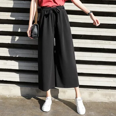Wide Leg Pants Female Wild Net Celebrity Street Shooting Strange Taste Girl Nine Points Casual Pants Black - Shop at LoveMi