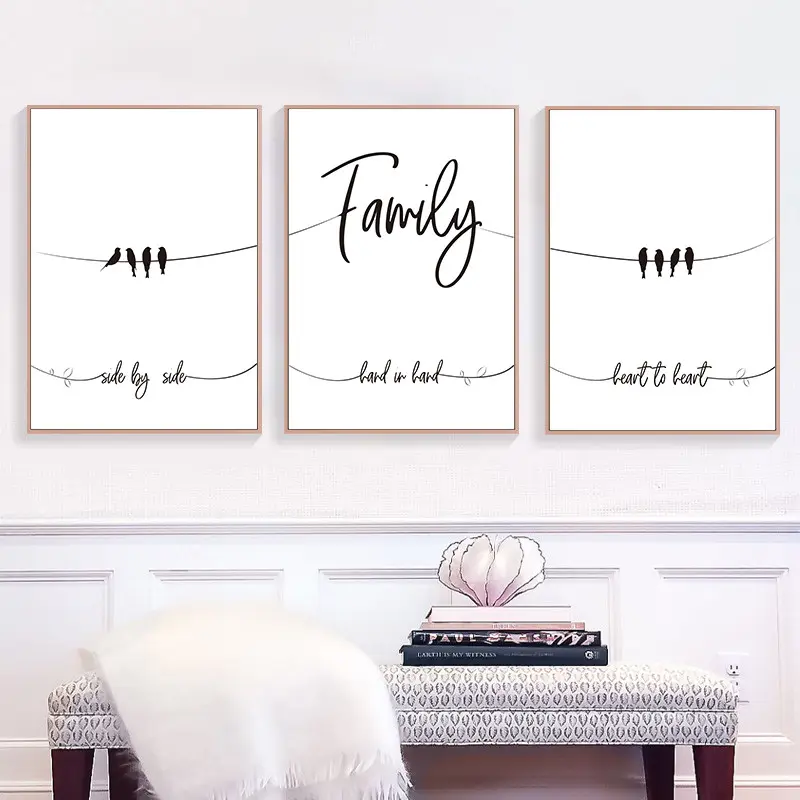 Canvas Painting Black White Pictures Posters Wall-Decor Bird Abstract