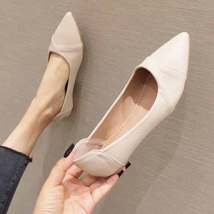 Spring comfortable professional black pointed toe women's flat shoes Apricot - Shop at LoveMi