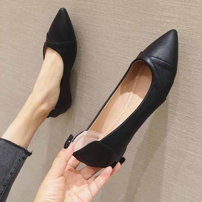 Spring comfortable professional black pointed toe women's flat shoes