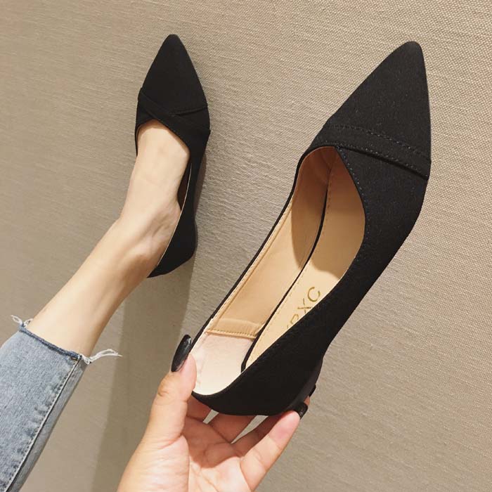 Spring comfortable professional black pointed toe women's flat shoes