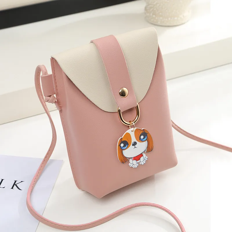 The New One-Shoulder Messenger All-Match Mobile Phone Female Bag Cute Ins Mini Student Retro Style Cartoon - Pink