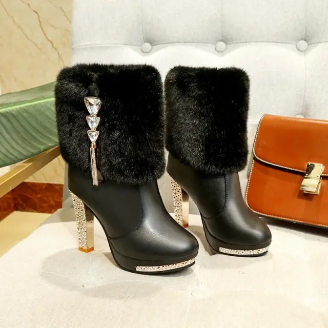 New Thick Heel High Heel Round Toe Short Tube Women'S Martin Boots Black - Shop at LoveMi