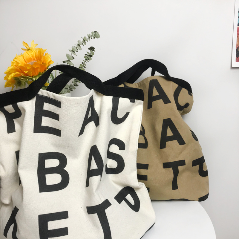 Letter Canvas Bag Pure Cotton Korean