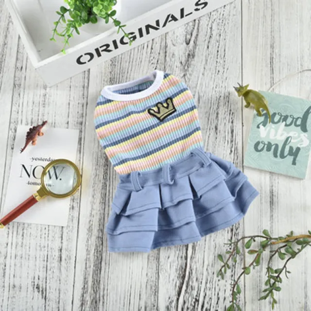 Pet Clothes Dress Cartoon Teddy Schnauzer Pugs Small And Medium Sized Dogs Color Striped Skirt Blue - Shop at LoveMi