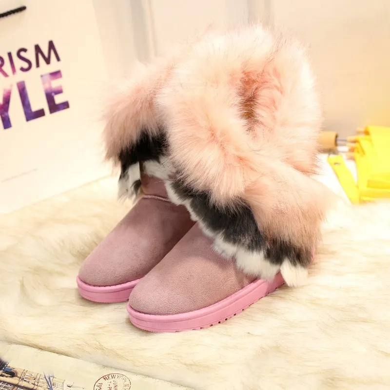 Furry Boots Imitated Rabbit Fur White Snow Boots Tassel Hairy Boots Women'S Boots - Pink