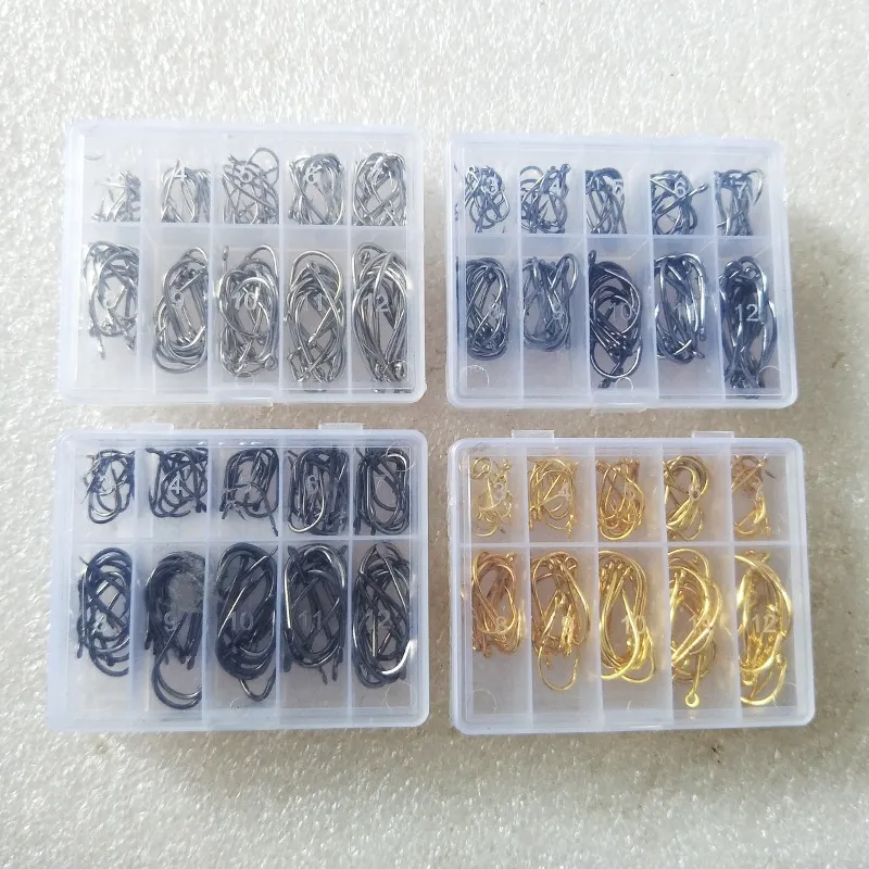 Boxed Fish Hook 100 Pieces Of Tube With Ise Ni 3-12 Barbed Hook, Holed Gold And Black Small Accessories – image 4