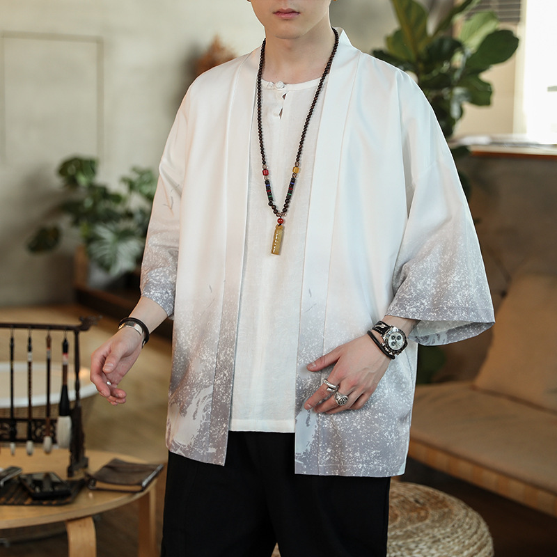 Men's Short Cardigan Trench Coat Road Gown