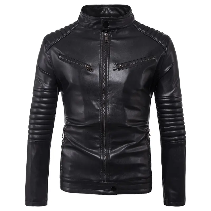 Men's Motorcycle Zipper Leather Jacket Handsome