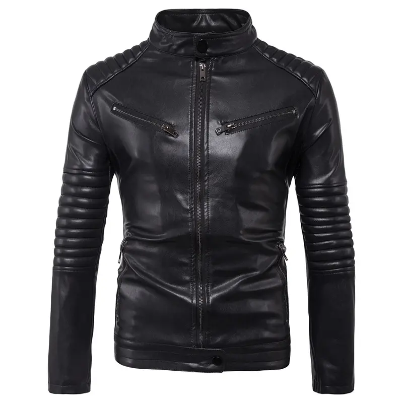 Men's Motorcycle Zipper Leather Jacket Handsome