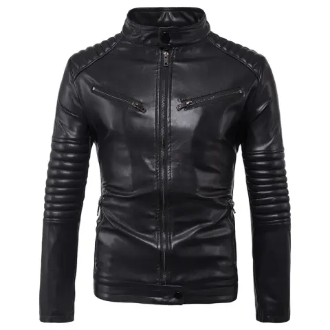 Men's Motorcycle Zipper Leather Jacket Handsome