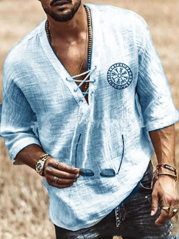 Printed Men's Chest Tie Mid Sleeve T Shirt Shirt