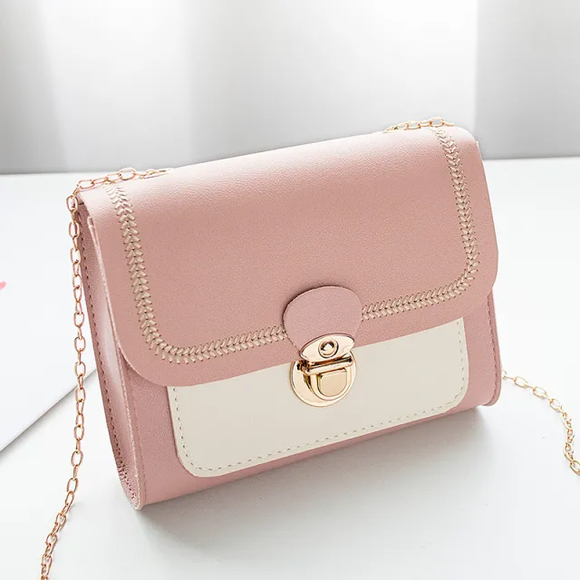 Shoulder Bag Contrast Color Crossbody Small Square Bag Pink - Shop at LoveMi