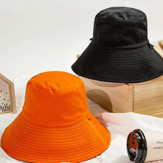 Japanese Net Red Double Sided Face Covering Big Edge Sunscreen Fisherman Hat Orange - Shop at LoveMi