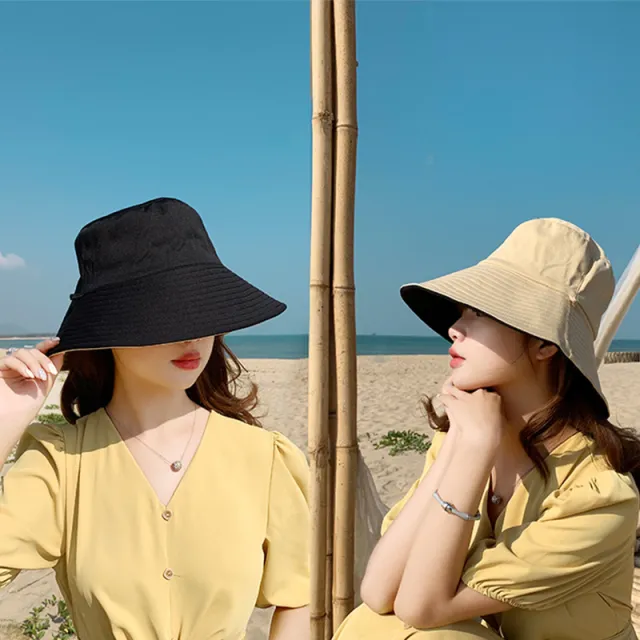 Japanese Net Red Double Sided Face Covering Big Edge Sunscreen Fisherman Hat Beige - Shop at LoveMi