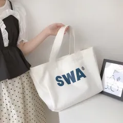 One-Shoulder Shopping Bag Lazy Style Student Art Canvas Bag Tote Bag - White - View 1